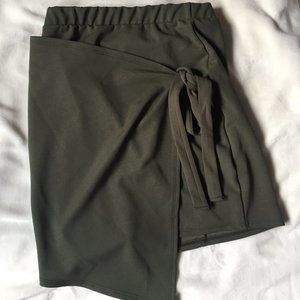 Khaki Green Wrap Mini Skirt